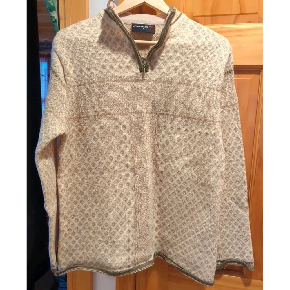 Icewear‎ Wool Nordic Ski Pullover Warm Sweater Size Large Cream Color W/ Design